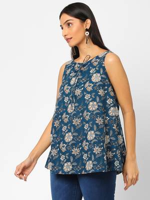 Blue printed cotton cotton-tops 4