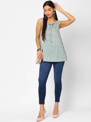 Blue printed cotton cotton-tops 1