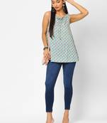 Blue printed cotton cotton-tops