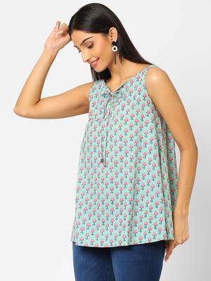 Blue printed cotton cotton-tops 4