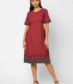 Maroon printed cotton long-dresses