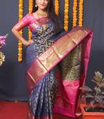 Blue hand woven pure kanchipuram silk saree with blouse