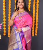 Pink hand woven pure kanchipuram silk saree with blouse