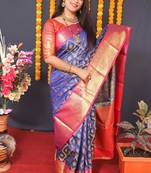 Blue hand woven pure kanchipuram silk saree with blouse