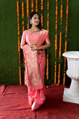 Pink hand woven pure kanchipuram silk saree with blouse 1