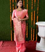 Pink hand woven pure kanchipuram silk saree with blouse