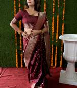 Maroon hand woven pure kanchipuram silk saree with blouse