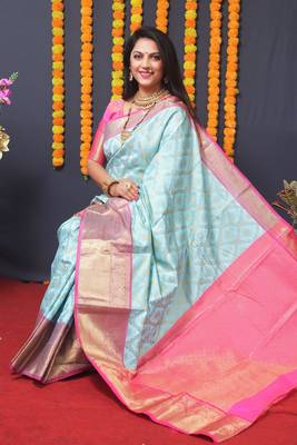 Multicolor
 hand woven pure kanchipuram silk saree with blouse 1