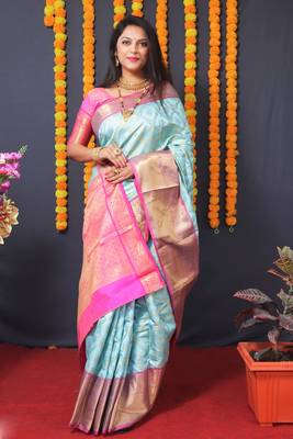 Multicolor
 hand woven pure kanchipuram silk saree with blouse 2