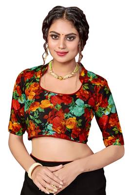 Black plain faux silk blend saree with blouse 4