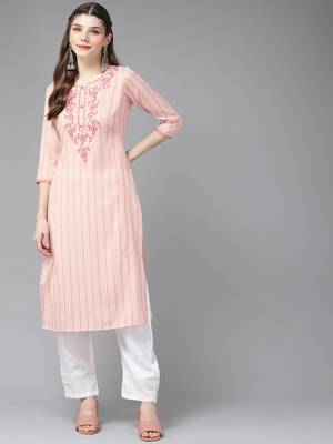 Peach embroidered cotton kurtas-and-kurtis 1