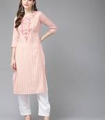 Peach embroidered cotton kurtas-and-kurtis