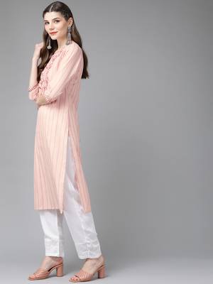 Peach embroidered cotton kurtas-and-kurtis 2