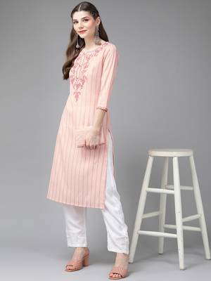 Peach embroidered cotton kurtas-and-kurtis 5