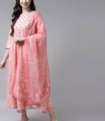 Pink embroidered cotton ethnic-kurtis