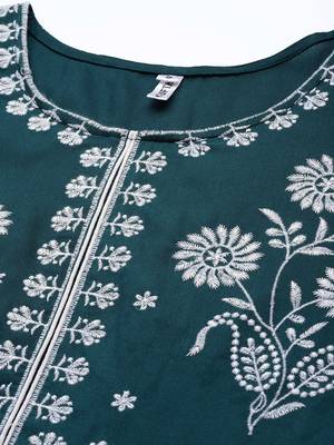 Teal-green embroidered rayon ethnic-kurtis 4