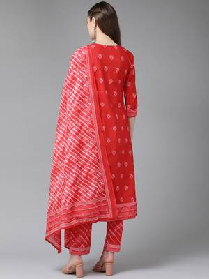 Red printed cotton ethnic-kurtis 3