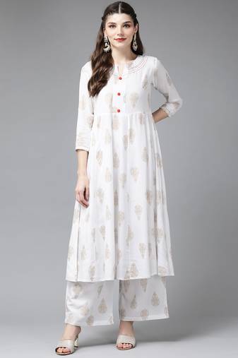 White printed rayon ethnic-kurtis