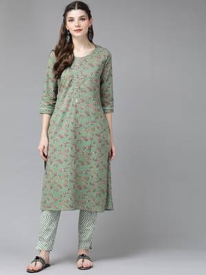 Green printed cotton ethnic-kurtis 1
