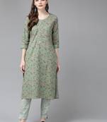 Green printed cotton ethnic-kurtis