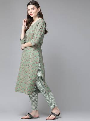 Green printed cotton ethnic-kurtis 2