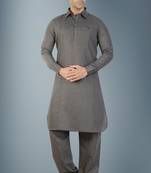 Grey plain cotton pathani-suits