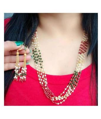 Indian Royal Premium Pearl Chain Multi Layered Necklace set with Matching Earrings 1