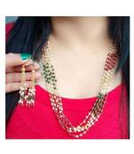 Indian Royal Premium Pearl Chain Multi Layered Necklace set with Matching Earrings