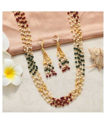 Indian Royal Premium Pearl Chain Multi Layered Necklace set with Matching Earrings 3