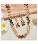 Indian Royal Premium Pearl Chain Multi Layered Necklace set with Matching Earrings