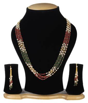 Indian Royal Premium Pearl Chain Multi Layered Necklace set with Matching Earrings 2