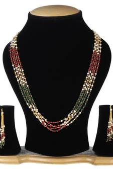 Indian Royal Premium Pearl Chain Multi Layered Necklace set with Matching Earrings