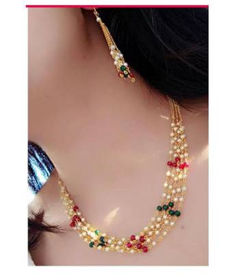 Indian Royal Premium Pearl Chain Multi Layered Necklace set with Matching Earrings 1