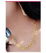 Indian Royal Premium Pearl Chain Multi Layered Necklace set with Matching Earrings