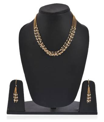 Indian Royal Premium Pearl Chain Multi Layered Necklace set with Matching Earrings 2