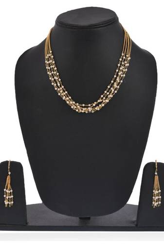 Indian Royal Premium Pearl Chain Multi Layered Necklace set with Matching Earrings