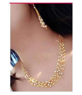 Indian Royal Premium Pearl Chain Multi Layered Necklace set with Matching Earrings 2