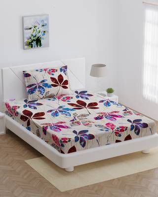 MNP Collection Multi Leaves Printed Fitted Single Bedsheet / 72 X 78 X 6 inch 1