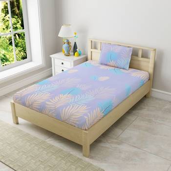 MNP Collection Grey Color Single Fitted Bedsheet Mulit Leaves / 72 X 78 X 6 inch 1