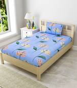 MNP Collection Single Fitted Bedsheet Sky Blue Leaves Print  / 72 X 78 X 6 inch