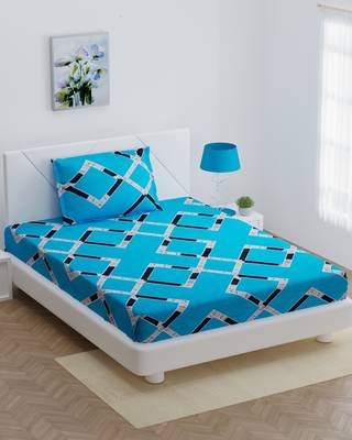 MNP Collection fitted single bedsheet teal blue rectangle printed / 72 X 78 X 6 inch 1