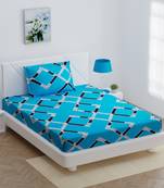 MNP Collection fitted single bedsheet teal blue rectangle printed / 72 X 78 X 6 inch