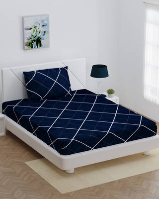MNP Collection fitted single bedsheet navy blue lining  / 72 X 78 X 6 inch 1