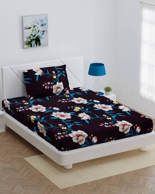 MNP Collection Fitted Single Bedsheet Brown Color with white Flowers 1