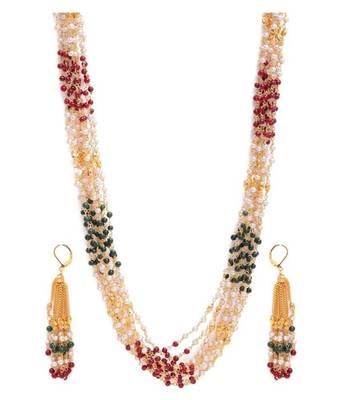 10 LINES Indian Royal Premium Pearl Chain Multi Layered Necklace set with Matching Earrings 1