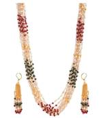 10 LINES Indian Royal Premium Pearl Chain Multi Layered Necklace set with Matching Earrings