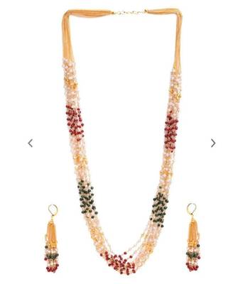 10 LINES Indian Royal Premium Pearl Chain Multi Layered Necklace set with Matching Earrings 3