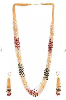 10 LINES Indian Royal Premium Pearl Chain Multi Layered Necklace set with Matching Earrings