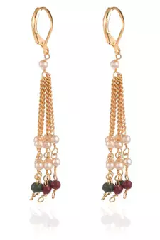 Indian Royal Premium Pearl Chain Multi Layered Necklace set with Matching Earrings