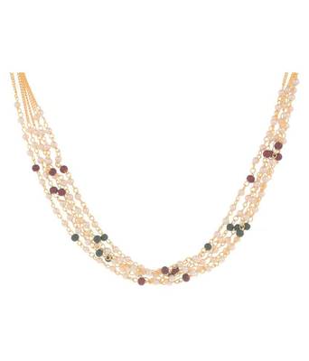 Indian Royal Premium Pearl Chain Multi Layered Necklace set with Matching Earrings 3